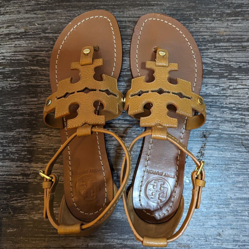 Tory Burch ankle strap logo-Brown Sandals 7.5 - Picture 4 of 7